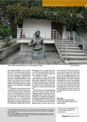 86 të saj (1/2018) boton artikullin e Arian Lekës me titull Bakër Spaçi për antena dhe pushkët erotike. Artikulli u përkthye në gjermanisht nga Zuzana Finger.