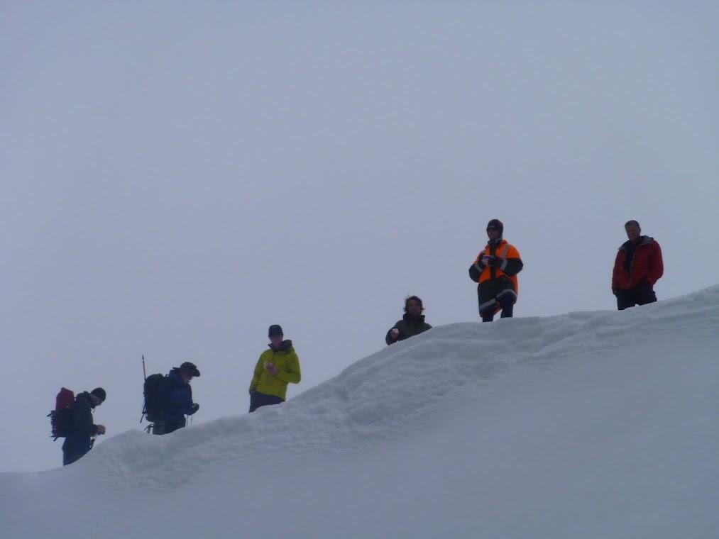 were right near the very top of the snow slope some 200M above. The rest of the group waited patiently while he slogged back up the slope through quite deep snow until he retrieved the missing items.