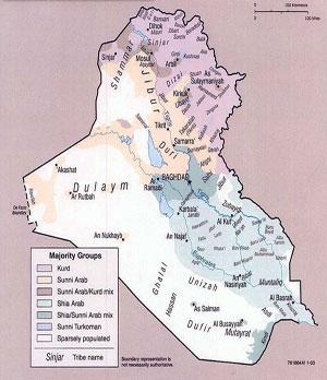 Slika 8.5.1: Zemljevid verskih ter etničnih skupin v Iraku Vir: United States Institute of Peace: Special Report. 18 8.