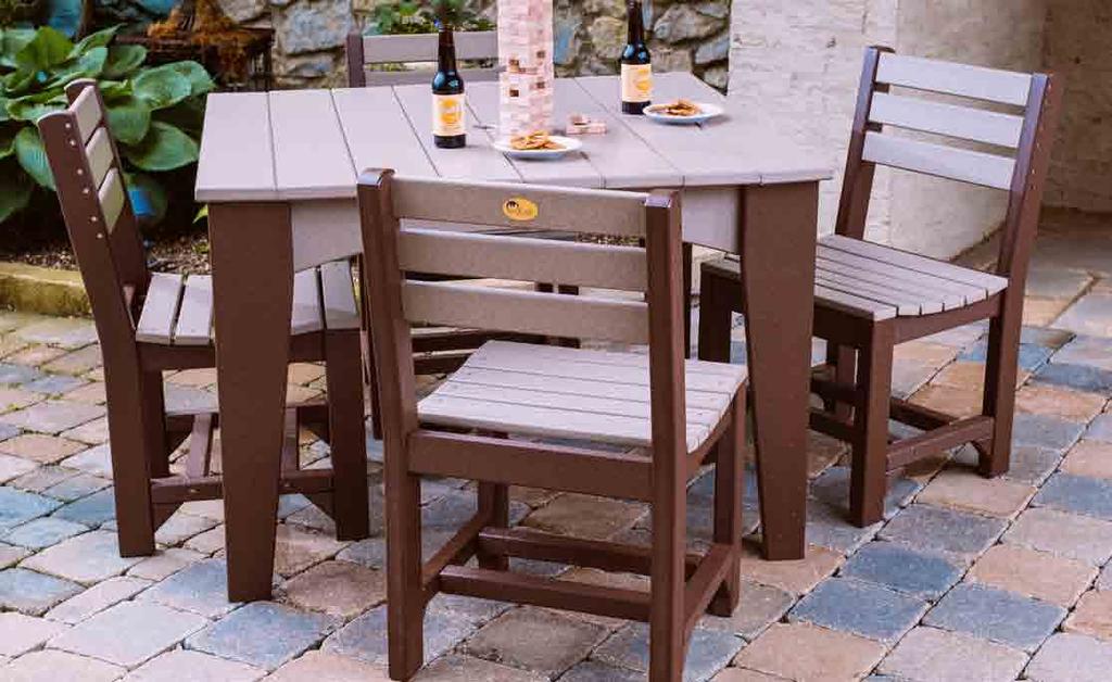 (44 Square) and Island Side Chairs in Weatherwood & Chestnut Brown OPPOSITE PAGE TOP: Serving