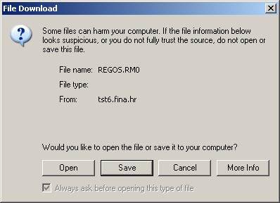 Slika 13: Ekran za spremanje ili otvaranje datoteke Odabirom opcije «Save» otvara se ekran za spremanje datoteke te se odabire lokaciju na koju će se spremiti kreirana datoteka (slika 14): Slika 14:
