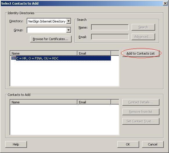 Nakon otvaranja odabrane datoteke prozor Select Contacts to Add trebao bi izgledati kao na slici 43. Kliknite mišem na opciju Add to Contacts List.