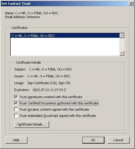 Slika 42: Certificate Attributes Na ekranu Select Contacts to Add potrebno je