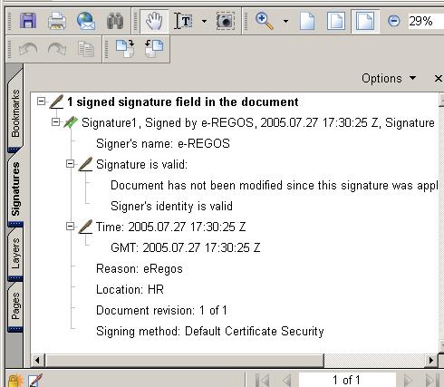 Slika 50: Ekran za provjeru elektroničkog potpisa Upitnik znači da Acrobat Reader ne može provjeriti valjanost potpisnog certifikata te je potrebno ispravno podesiti postavke za provjeru potpisa i