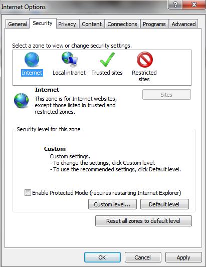 7. Otvoriti karticu Security 8. Maknuti kvačicu sa opcije : Enable Protected Mode (Reguires restarting Internet Explorer) OK 9. Restart računala 10. Pokušajte poslati datoteku u sustav e-regos 5.3.