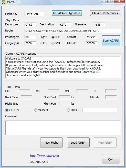 Xacars: Note: Make sure you have downloaded the XAcars Config before using for the first time. 1. Load Xacars. 2. 3. Enter into Flight No. your flight number you Bidded on. 4. 5. 6.