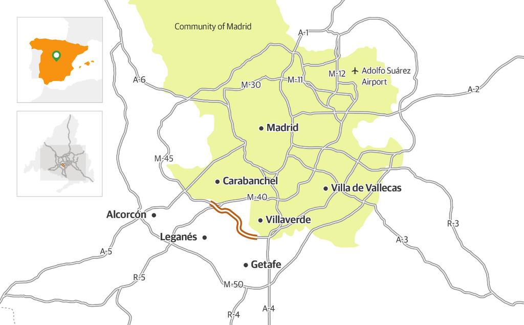 Spain Toll Roads Euroglosa 45, C.C.A. de Madrid, S.A. M-45 Highway, Section 3 100 % Community of Madrid Length 8.