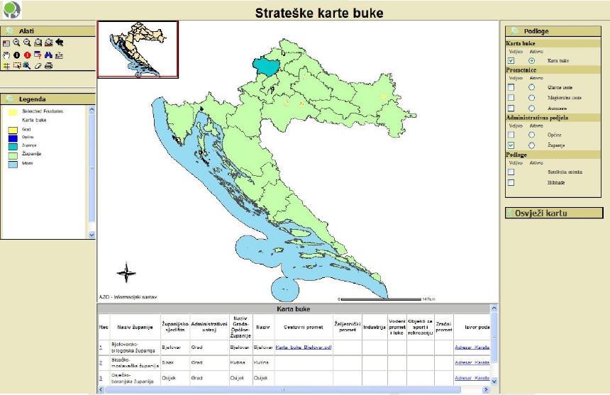 4.3. GIS preglednik strateških karata buke GIS preglednik strateških karata buke je izrađen 2008. godine. Baza podataka je javno dostupna na http://utjecaji-buka.azo.hr/viewer.htm.