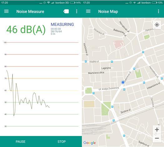 Slika 29. Prikaz mjerenja i mape u aplikaciji (slika zaslona mobilnog uređaja) 5.4.