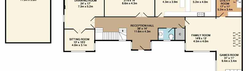surfaces Impressive principal bedroom suite with dressing room and spacious en suite bathroom 4 further first floor double bedrooms and 2 bathrooms