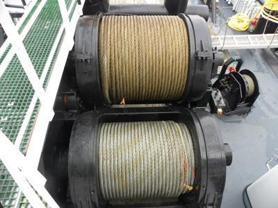 On the drum is a wire fitted with 850 mtrs in length and with a diameter of 40 mm. The anchor handling winch has a towing pull capacity of 100 ton at 2.
