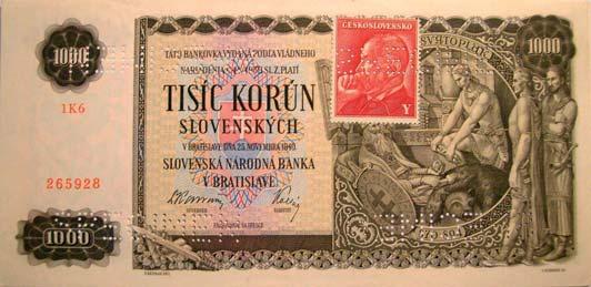 októbra 1945, v čase menovej samostatnosti Slovenska, bola československá poukážka v nominálnej hodnote 2000 korún.