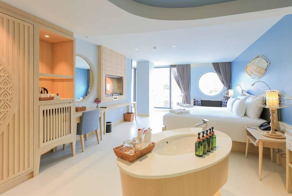 Premier Deluxe (B) (32-36 sqm) Light and airy, with soft marine colours as part of the hotel s underwater world theme, these rooms have a terrace with views across the Patong township.