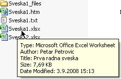 Slika 12: Svojstva radne sveske su vidljiva u Windows Explorer-u Podrazumevani folder u koji se nudi da se snimaju radne sveske se definiše na sledeći način: