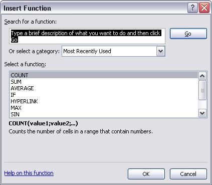 19. Kliknuti na dugme Insert Function ( ) u grupi komandi Function Library Otvara se okvir za dijalog Insert Function (slika 75). Slika 75: Okvir za dijalog Insert Function 20.