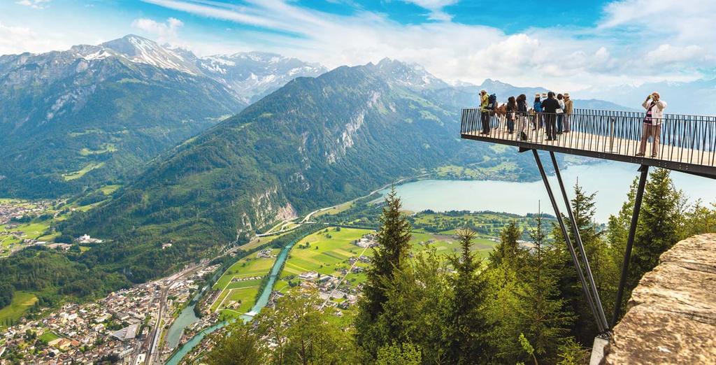 Interlaken also has a charm of its own; its lakeside situation at only 570m is dominated by the high Alps, with glorious views up to 3,500m including the famous trio of the Eiger, Mönch and Jungfrau.