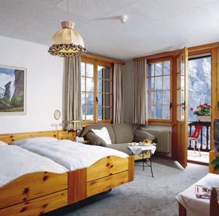 Mürren HOTEL ALPENRUH Open all year edrooms: 26 Village view rooms with shower A South facing, mountain view rooms with bath or shower, shared balcony or terrace Chalet style hotel Superb views
