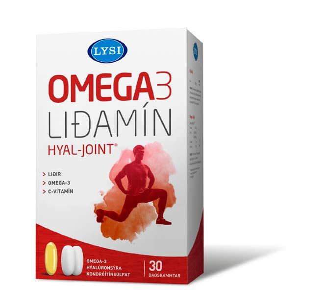 Omega 3 Liðamín Hyal-Joint inniheldur: Hyaluronsýru sem gegnir mikilvægu hlutverki í að smyrja og viðhalda mýkt í liðamótum.
