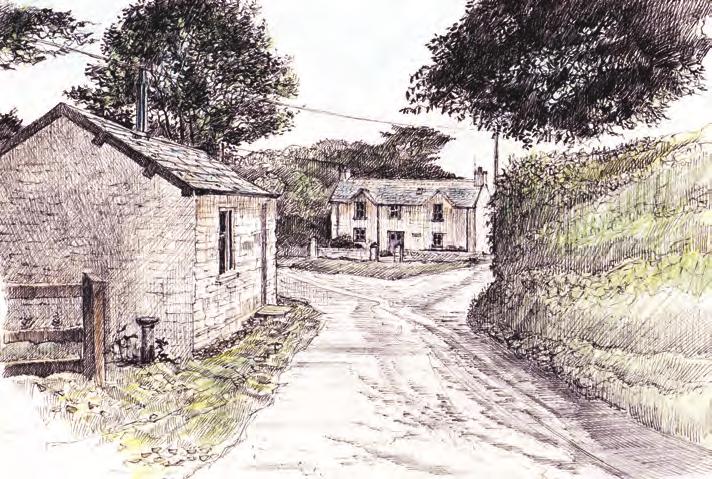 Leave the village hall and turn left down the hill past the Old Vicarage before climbing up to Bidarren House on your left 2.