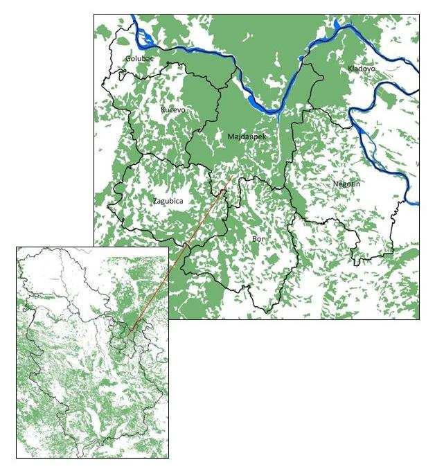 1.1.2 Šumski resursi i potencijali opštine Majdanpek Površina šuma u Srbiji 2 je oko 2,25 miliona ha a šumovitost 29,1% (Mapa M-2.