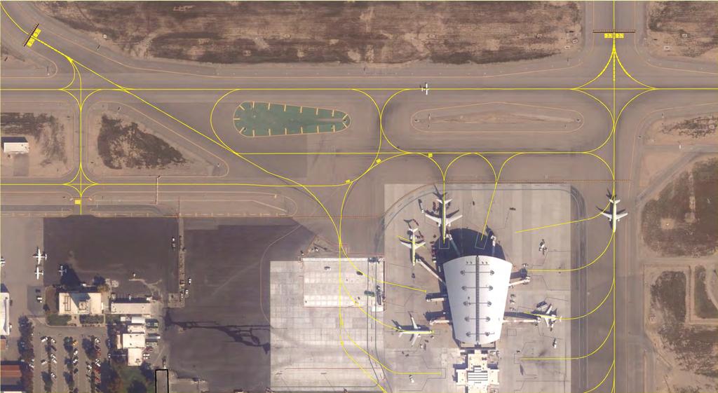 Terminal Apron and Taxilane A Existing Configuration & Concerns Objective adhere to FAA criteria and simplify configuration Confusing multi-node taxiway intersection, wide expanse of pavement Direct