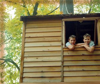 These boys use their treehouse as a fort. Other treehouses are just for fun.