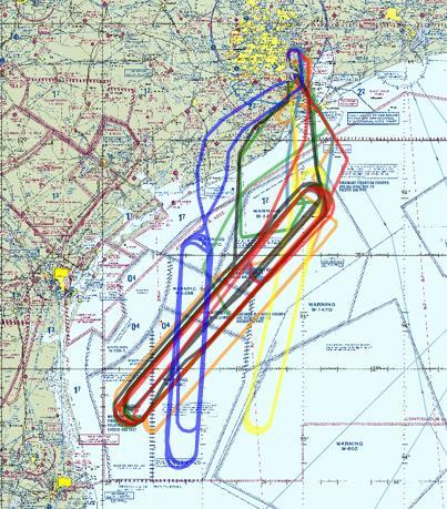 flights Race track patterns over the Gulf of