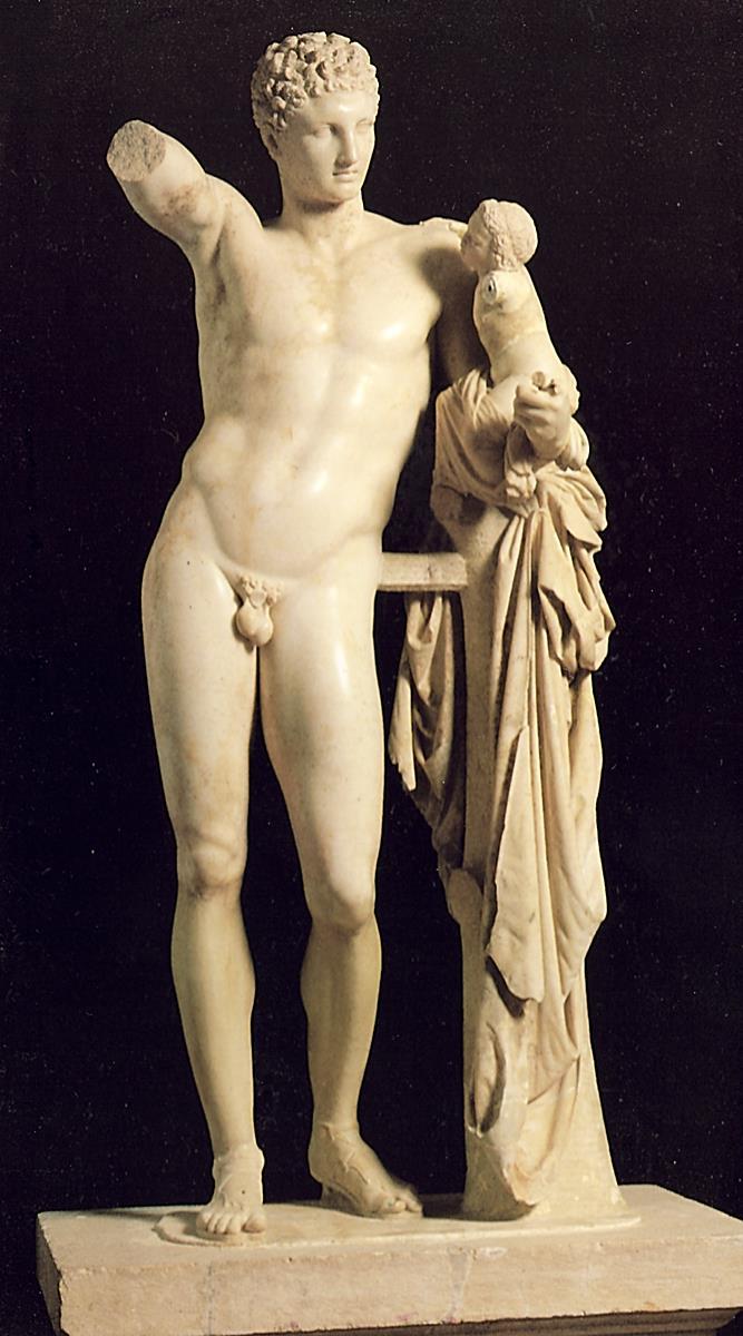 Late Classical or Hellenistic Period Original marble or copy? Hermes with baby Dionysos by Praxiteles? Marble, Height 2.15 m c.