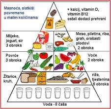 Slika 1 Piramida i tanjur pravilne prehrane (Internet) Piramida prikazuje pravilan raspored i unos namirnica prema njihovom porijeklu i kemijskom sastavu.
