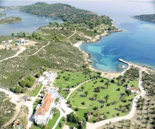 000 sqm total surface area lies in the northeastern side of the island, between two private natural coves with calm, warm waters and a private jetty for easy access, where both big