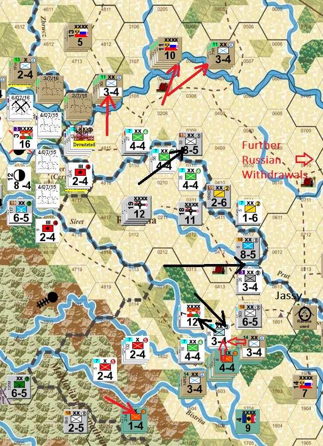 The action on the Eastern Front remained focused in the far South. The Central Powers were dominant in Moldavia and the Russians were in flight even abandoning northern Bessarabia.