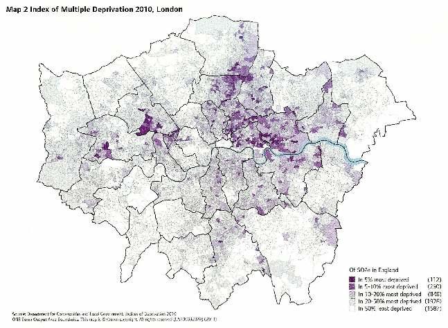 Regeneration needs Light pink is among worst 15-20% deprivation in England, mauve is in worst 5%.