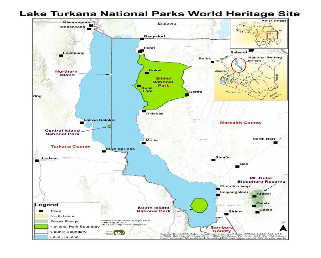 Lake Turkana National Parks World Heritage Site 1997: Inscribed on the World Heritage List under Natural Criteria viii and x (Sibiloi and Central Island).