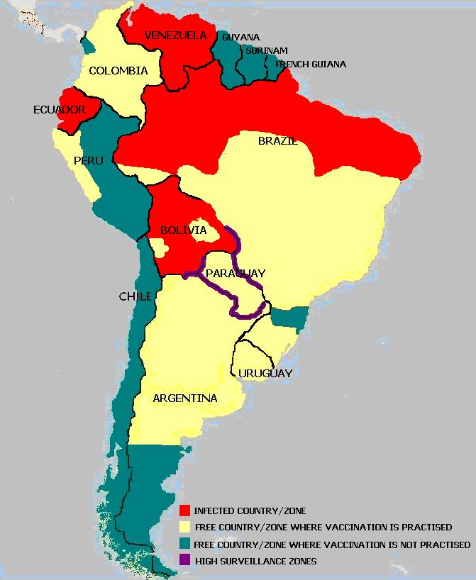South America FMD Status Bolivia: Type O. Last outbreak 2007.