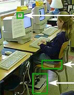 Sl.3. Radna stanica učenika Uz pravilno sjedenje, djeca moraju imati i za njih prilagođene računalne komponente miš i tipkovnicu.
