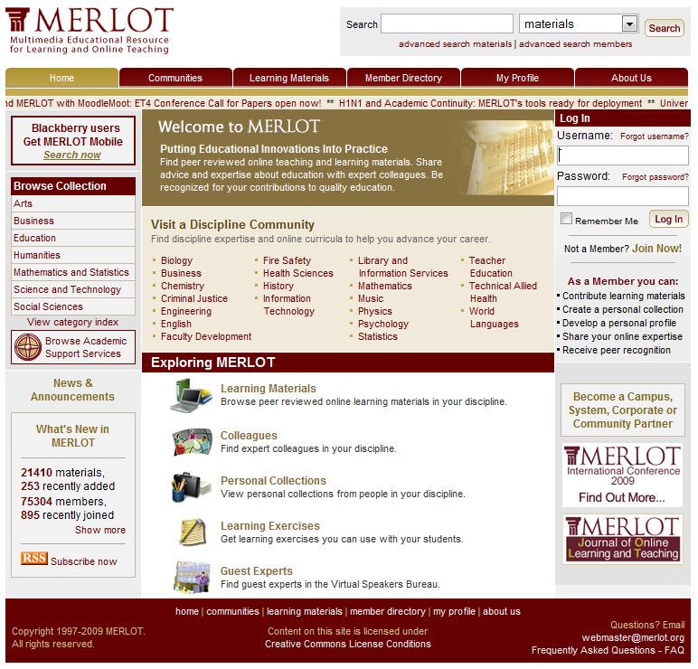 Social Sciences. Sl.22. Homepage obrazovnog portala Merlot Za pristup portalu nije potrebna registracija (koja je besplatna) i materijali su besplatni.