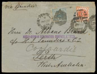 Prestige Philately - Auction No 175 Page: 8 WESTERN AUSTRALIA - Postal History (continued) 519 C B Lot 519 1895 cover from England with ½d orange only but not taxed, to Dr Albano Brand at Perth,