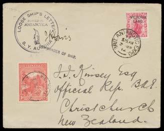 Prestige Philately - Auction No 175 Page: 9 ANTARCTICA 524 C A Lot 524 AUSTRALIAN: 1912 Kinsey cover with NZ 1d overprinted 'VICTORIA/LAND.