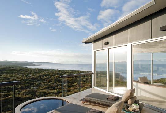 Australian wine selection. Contemporary suites feature bespoke furnishings, dramatic glass walled bathroom, sunken lounge and private terrace with hypnotic Southern Ocean views.
