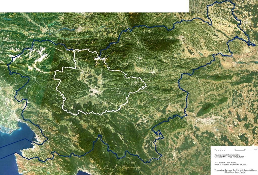 Okršlar G. Stanje in stanovitnost krajinskih gradnikov na območnih enotah Kranj in Ljubljana Slovenije 9 GIS ArcMap z določitvijo vmesnih območij (buffer zones).