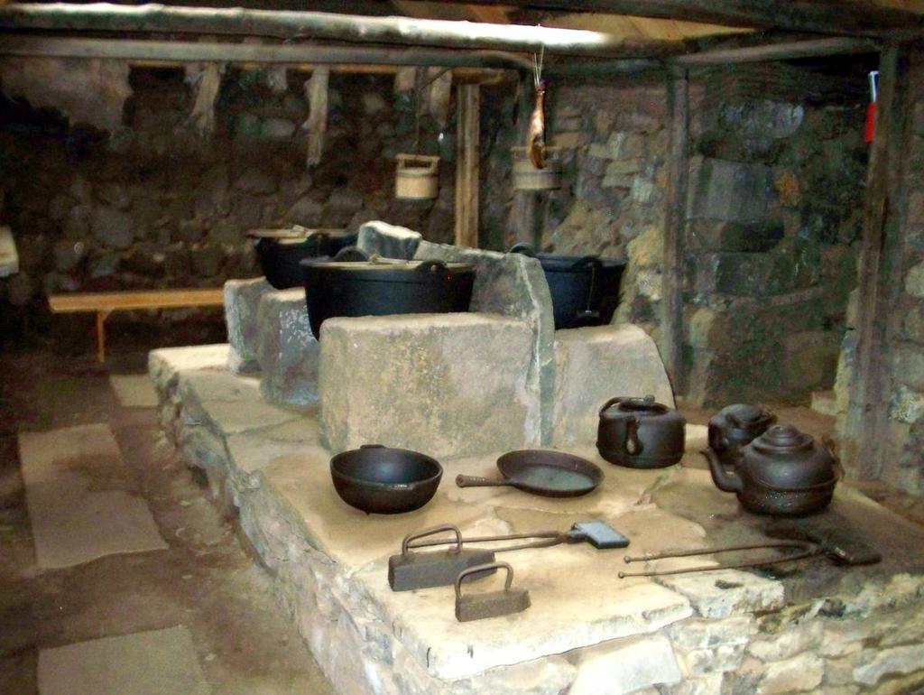 1894. aastal ehitatud kiviköögis ei valmistatud mitte üksnes sööki, vaid siin keedeti ka elanike pesu. Köögi seinte ääres olid pingid ja siin vahetasid kaugelt kirikusse tulijad oma riideid.