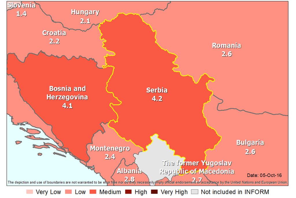 Profil prirodnih opasnosti Prema indeksu rizika INFORM iz 2017. godine 2, Srbija veoma ranjiva i izloz ena delovanju prirodnih opasnosti.