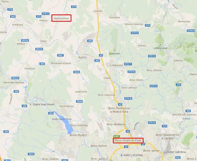 1 LOKALITA MTB trasa bola meraná v Českej republike, na Morave, v regióne Brnensko, severne od mesta Brna. MTB trasa vedie z Brna do obce Malhostovice.