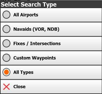 Option 2: Find an airport by code or keyword 1. A popular option is to Touch Menu -> Fly Direct To. 2. The Fly Direct to Screen will appear.