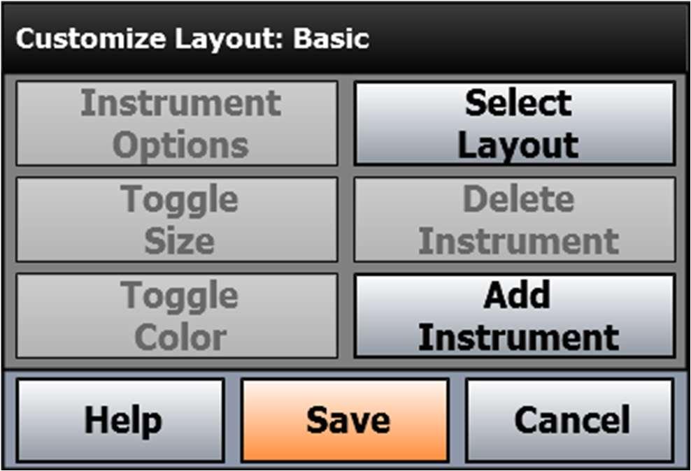 Instrument Settings Selecting Instruments Mode Activate Basic, Extended, or a Custom instrument group (see below). Access by touching the Instrument Group button.
