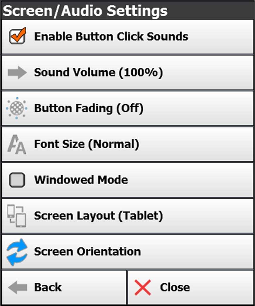 Screen/ Audio Settings Access by touching Menu -> Setup -> Screen/ Audio Settings.