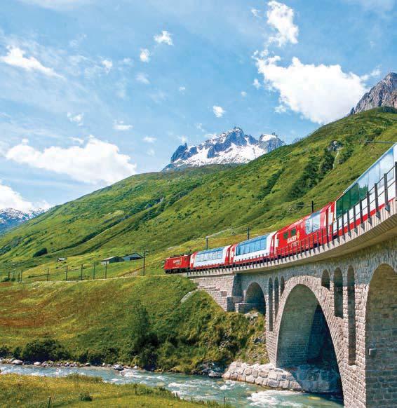 ALPINE LAKES & SCENIC TRAINS 10 DAYS 12 MEALS FROM $ 3299 CULTURAL EXPERIENCES Cruise Lake Como on a traditional open-air commuter ferry. Stroll the lakeside boulevards of Lucerne, St.