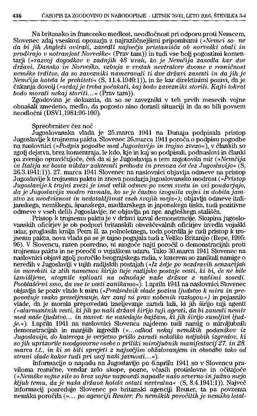 436 ČASOPIS ZA ZGODOVINO IN NARODOPISJE - LETNIK 7Ü/4I, LETO 2005, ŠTEVILKA.