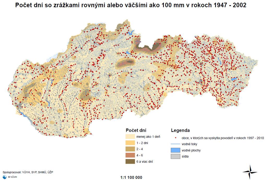 Predbežné hodnotenie povodňového rizika v Slovenskej republike 55 v prípade prívalovej povodne v povodí Handlovky zasiahlo centrum intenzívnych zrážok susedné povodia.