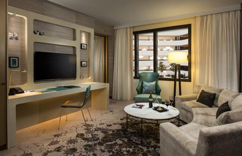 ONE BEDROOM SUITE From these high-floored rooms, prepare to be inspired by soaring views of the runway through the floor-to-ceiling diamond-shaped windows.